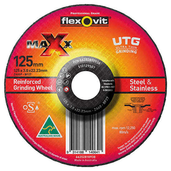 GRINDING DISC MAXX ULTRA THIN DEPRESSED CENTRE 125 x 3.0 x 22.23mm