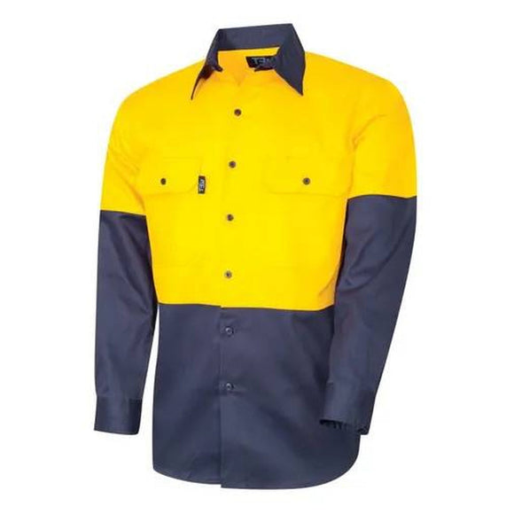 SHIRT VENTED L/S HI VIS DRILL YEL/NAV SIZE S