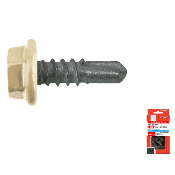 SCREW SD HEX COARSE WASHERED C4 10-16 X 16 PACK 100