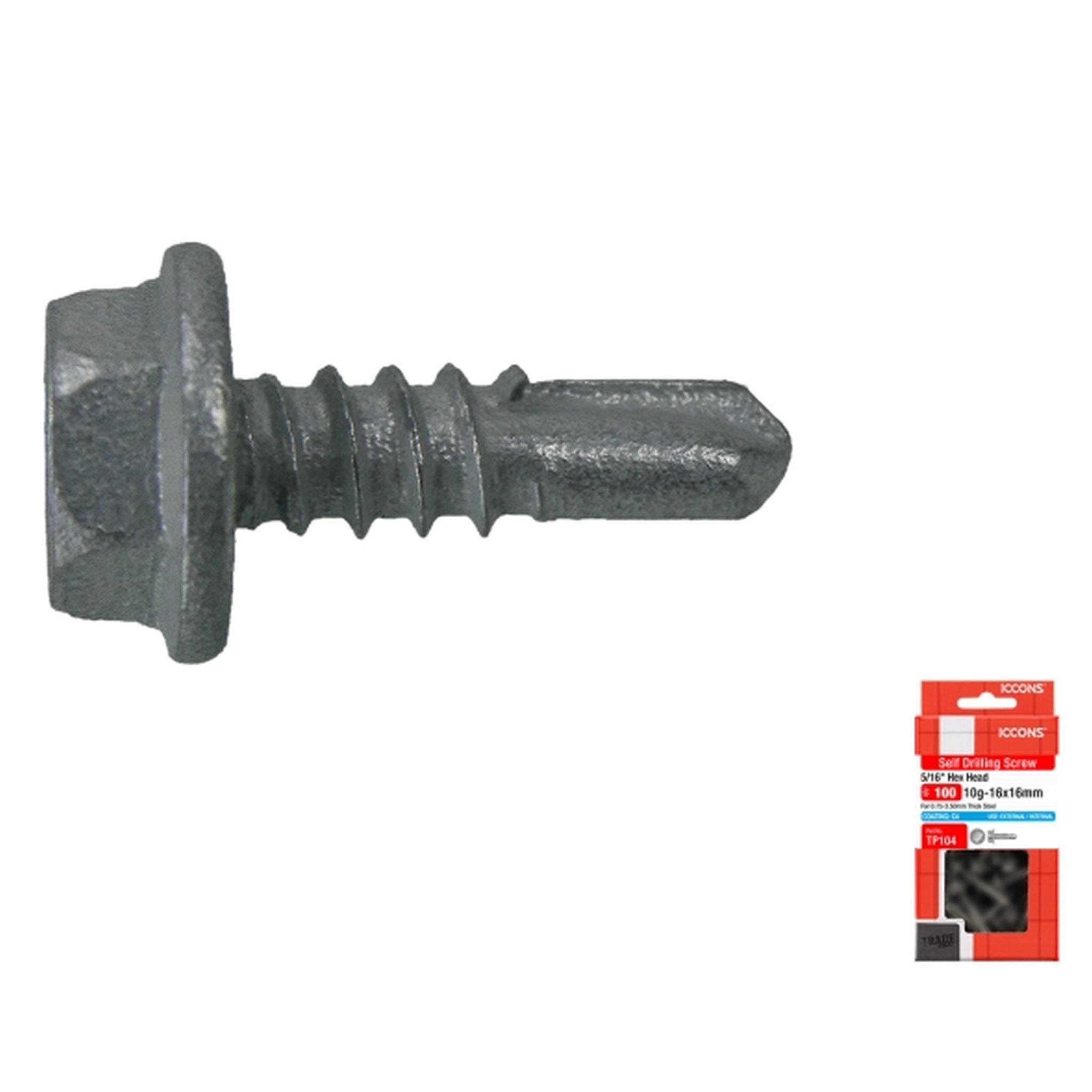 SCREW SD HEX COARSE C4 10-16 X 25 PACK 100
