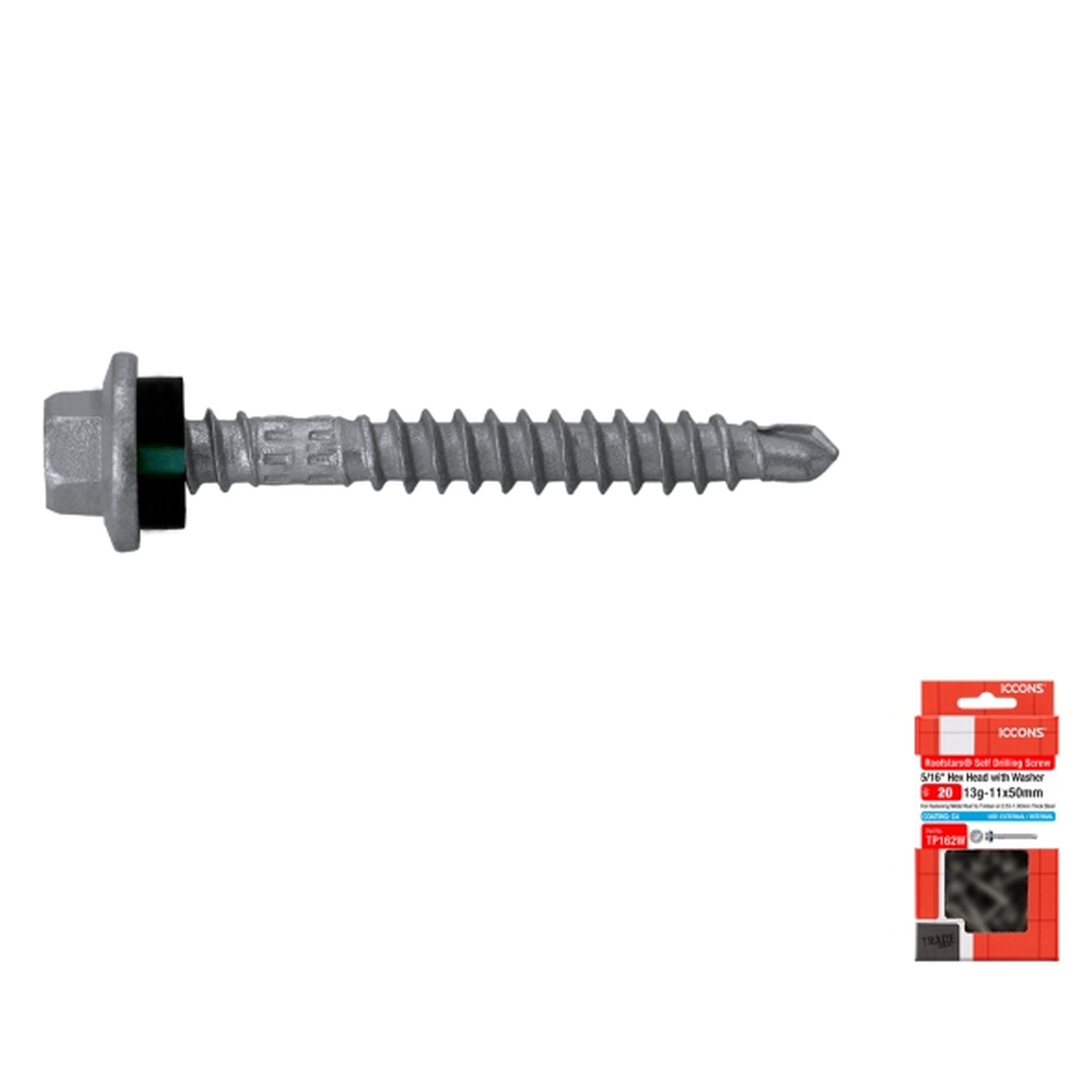 SCREW SD HEX METAL/TIMBER WASHERED C4 13-11 X 50 PACK 20