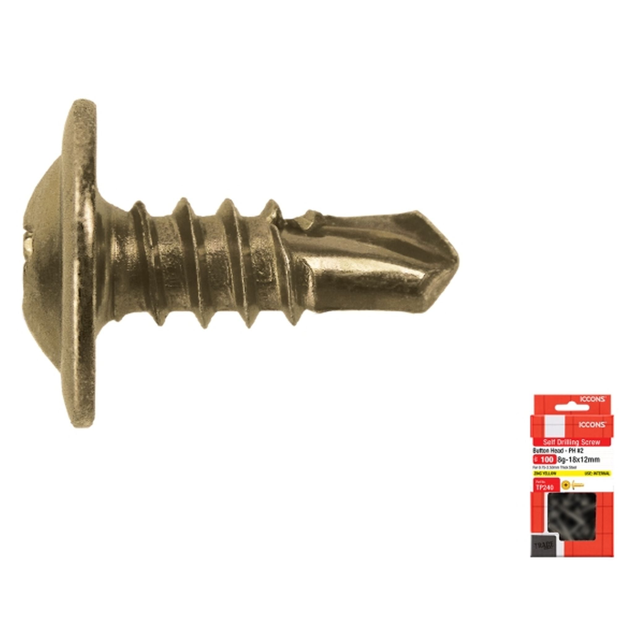 SCREW SD BUTTON ZY 8-18 X 32 PACK 100