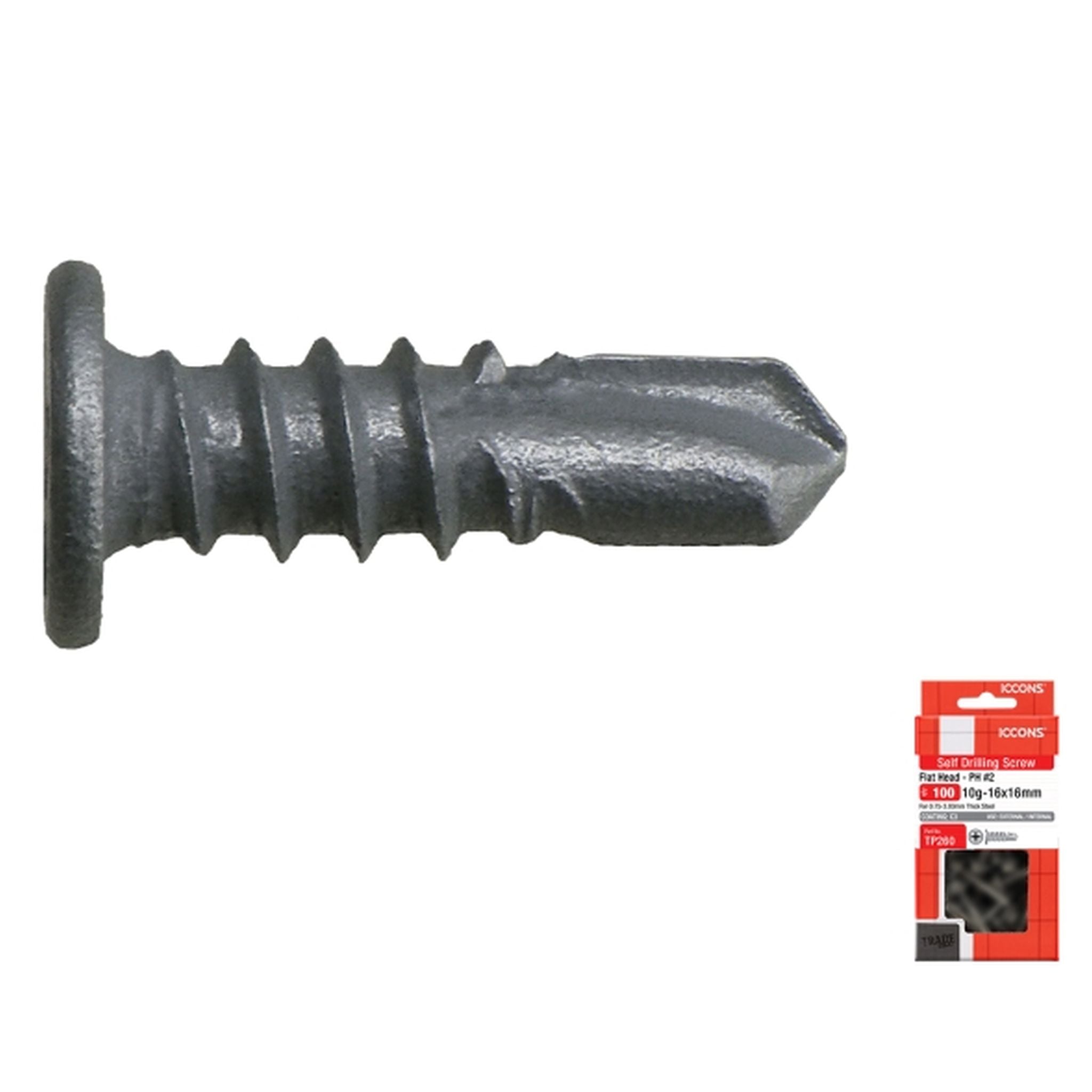 SCREW SD FLATHEAD ZY 10-16 X 16 PACK 100