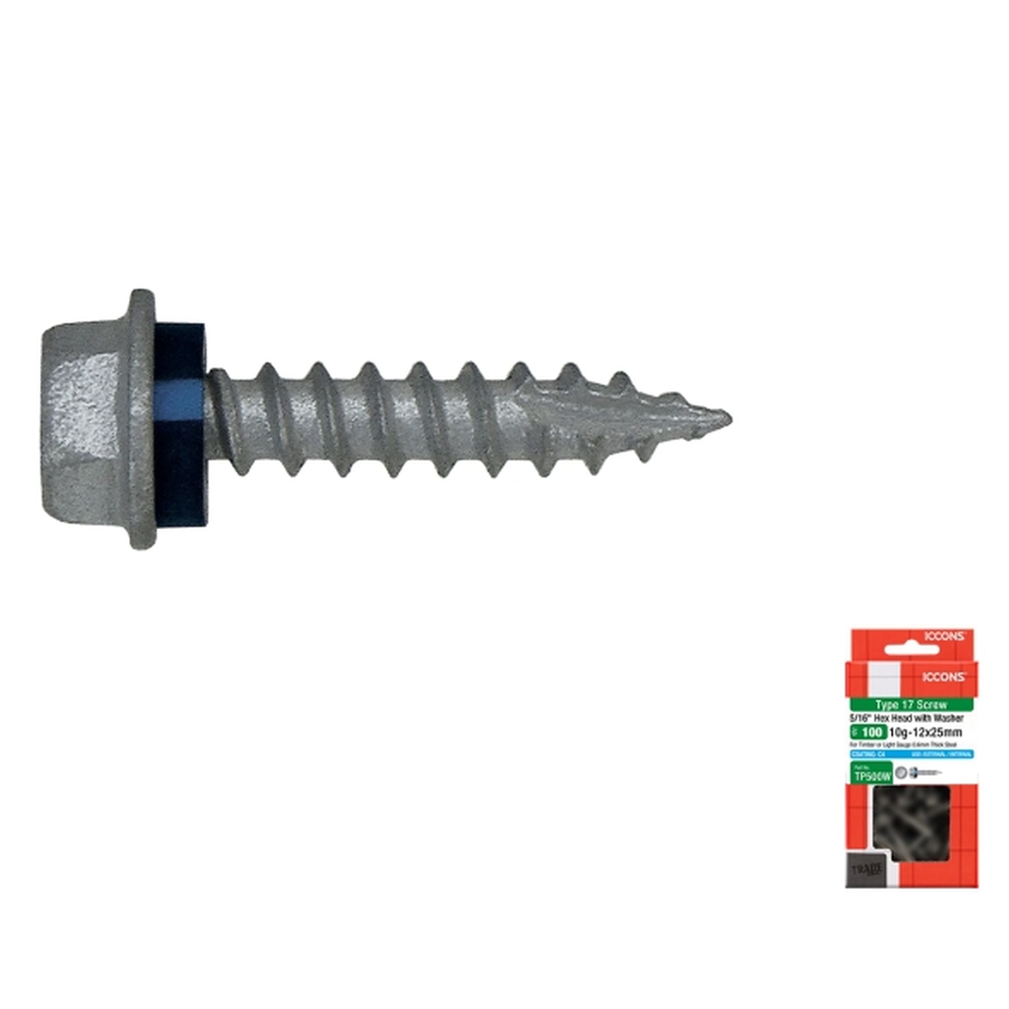 SCREW TYPE 17 HEX WASHERED C4 10-12 X 25 PACK 100