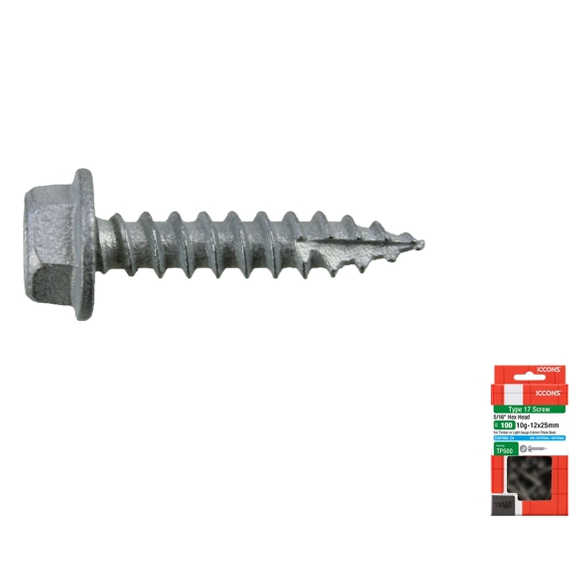 SCREW TYPE 17 HEX C4 10-12 X 25 PACK 100