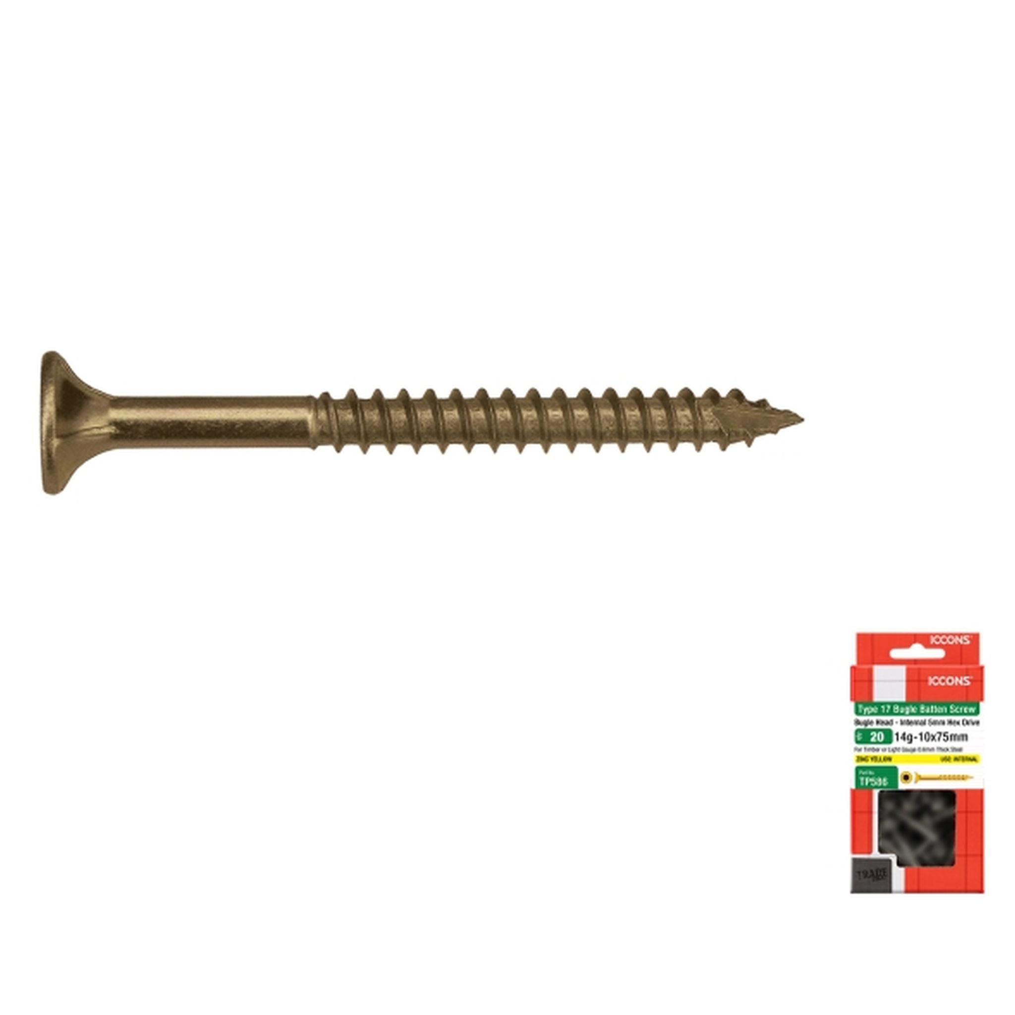 SCREW TYPE 17 BUGLE BATTEN C3 14-10 X 75 PACK 20
