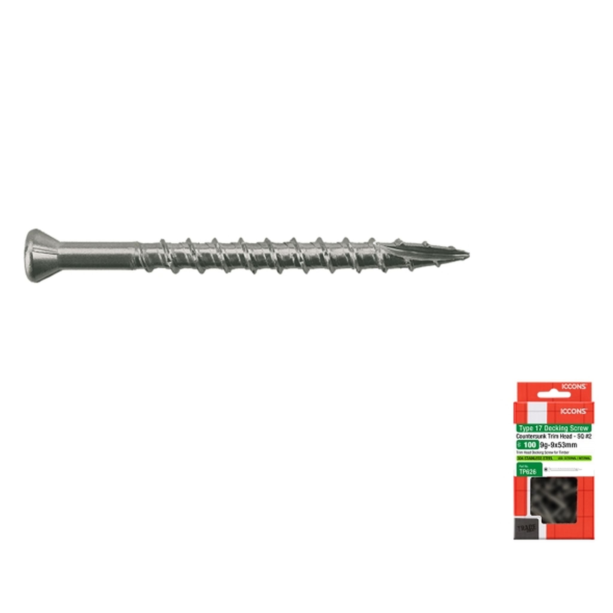 SCREW TYPE 17 TIMBER DECKING 304SS 9-9 X 53 PACK 100