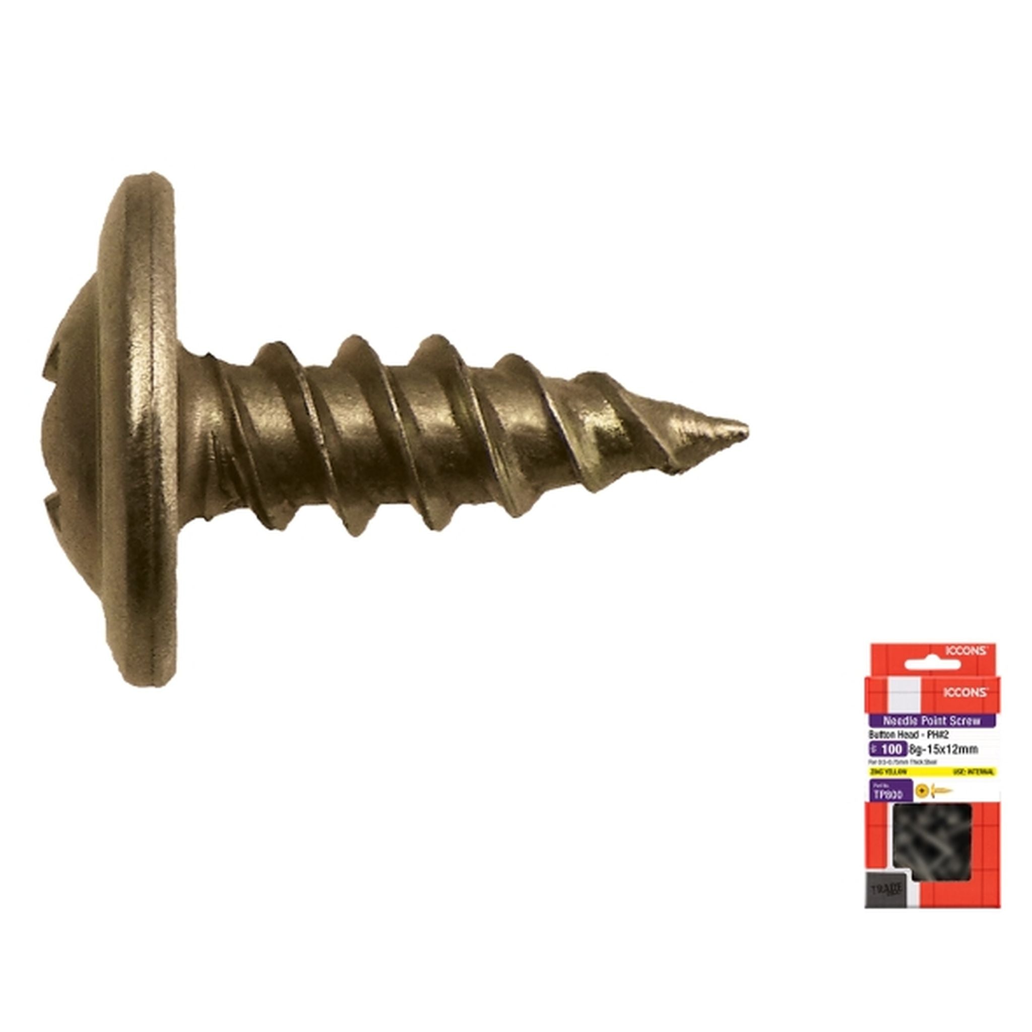 SCREW NEEDLE POINT BUTTON ZY 8-15 X 25 PACK 100