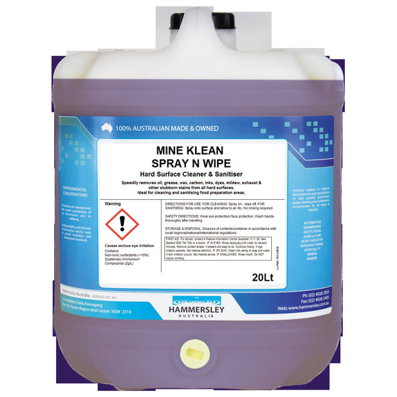 MINE KLEAN SPRAY & WIPE 20L HARD SURFACE CLEANER