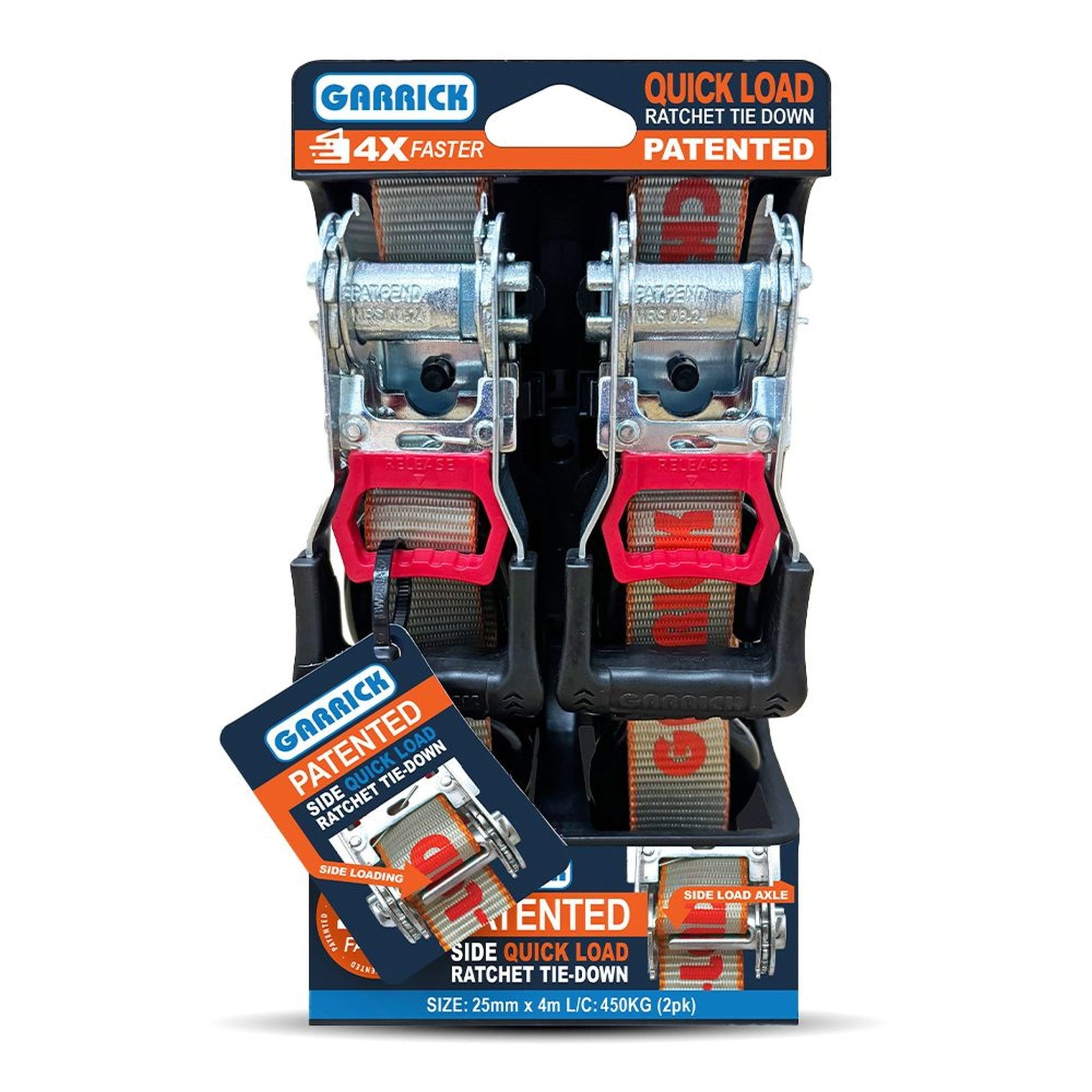 RATCHET TIE DOWN QUICK LOAD 25MM - 2PKT