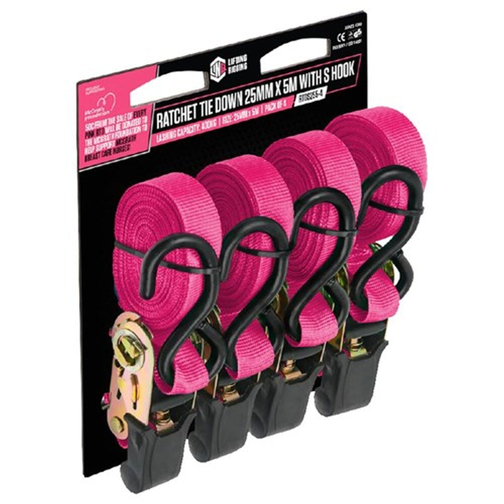 RATCHET TIE DOWN 25MM X 5M - 0.75T - PINK